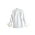thumbnail image 5 of Seyurigaoka Women Feather Cuff Lapel Shirts, Long Sleeve V Neck Contrast Color Button Down Blouse, 5 of 9