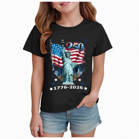 mgoYE 250 Years 1776-2026 250th Birthday Eagle T-Shirt for Celebrate 250th Anniversary of America Patriotic Tee 250 Short-Sleeved Top for Girls Boys Navy 250th Anniversary Gifts(Black 2-3 Years)