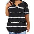 thumbnail image 2 of CFLVAEK Womens Plus Size T Shirts Loose Fit Short Sleeve Tshirts Fashion Striped Graphic Tees Casual Summer Notch V Neck T Shirt Black S, 2 of 6