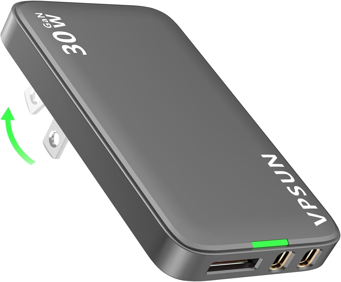 MHAWBL-USB Wall Charger Block 30W,3 Port Ultra Thin Flat USB C Charging Plug,Foldable Power Adapter for iPad,iPhone 15/16,Samsung (Gray)