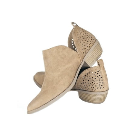 

Zodanni Women s V Cut Ankle Booties Chunky Stacked Heel Closed Toe Leather Western Boots Khaki 8.5