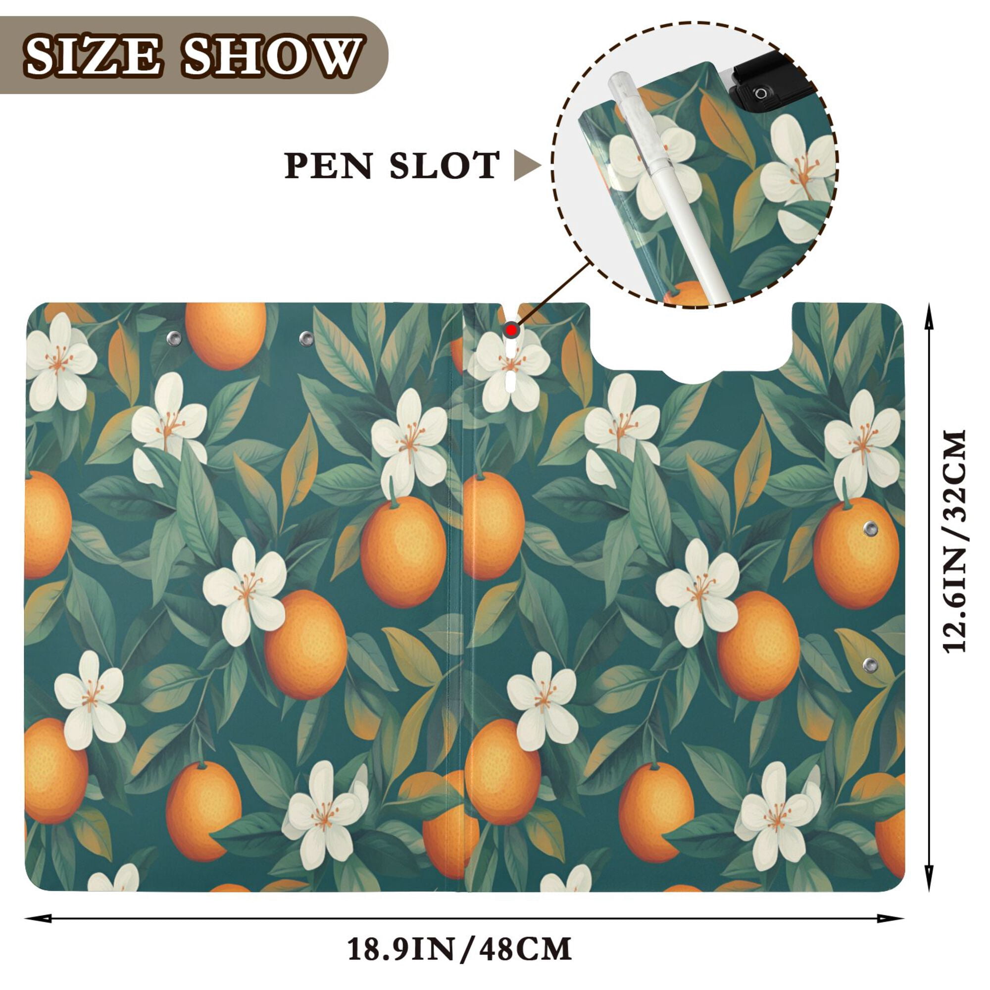 FORMRS A4 Clipboard Folder with Pen Holder Horizontal Foldable School Office Binder, Floral Orange Pattern