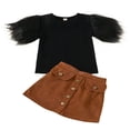 thumbnail image 1 of Ensemble de Jupe à Boutons Marron avec Haut à Manches Plumes et Col pour Filles, 1 of 5