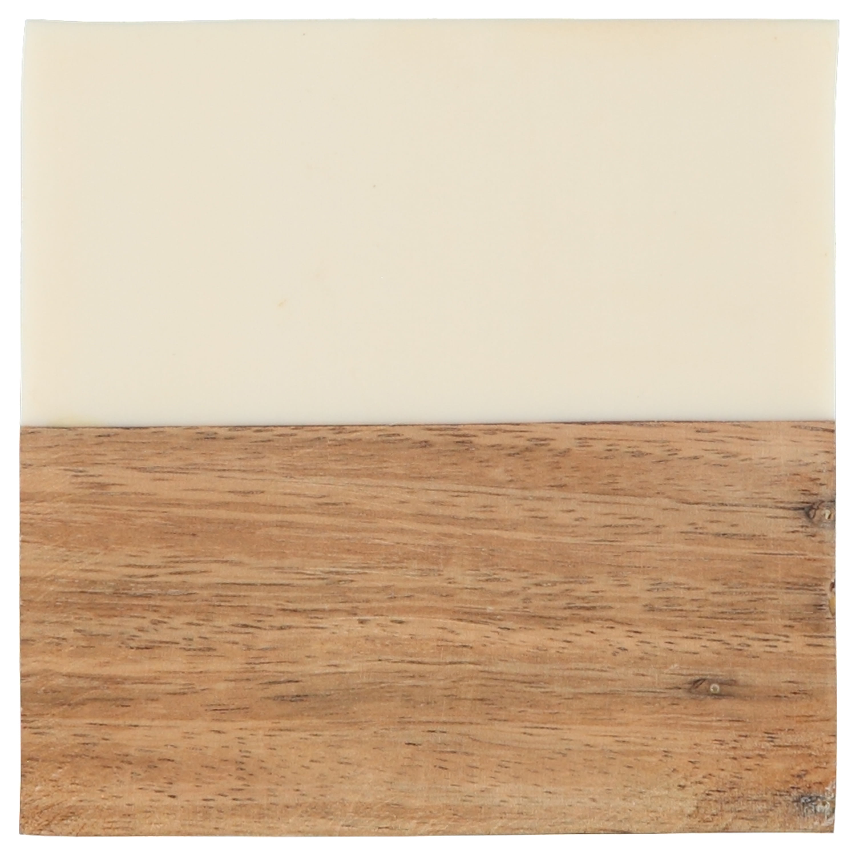 Dainty Home 4-Piece Square Wood and Ivory Resin Coaster Set – 4" Modern Decorative Drink Coasters
