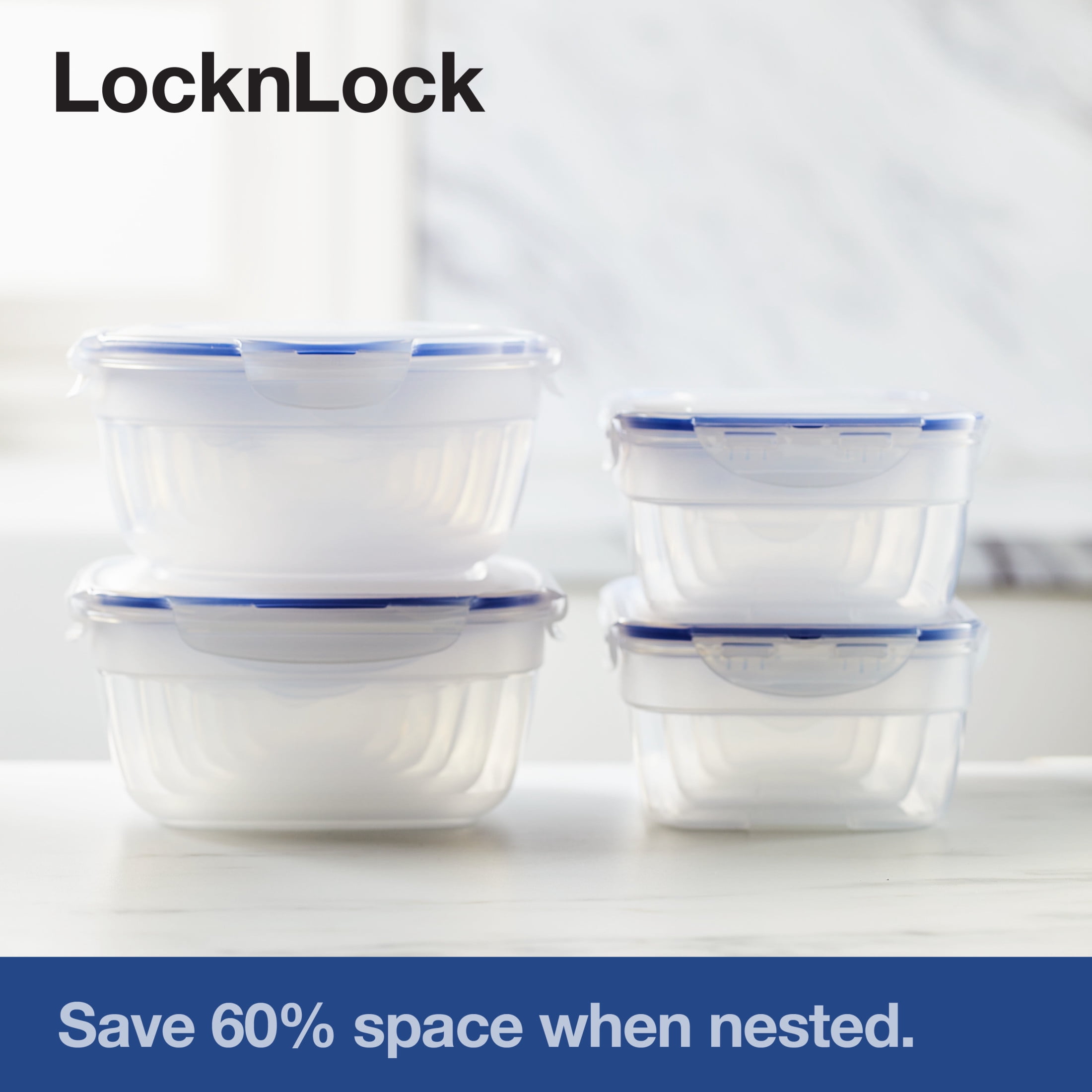 Lock N Lock Serve & Store 4-Piece Set Round Nesting Storage Containers w/  Lids 