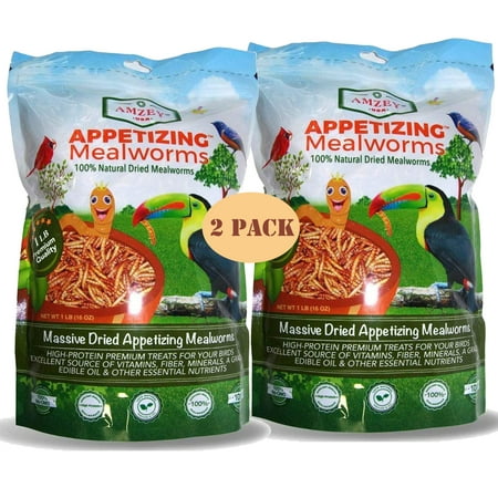 Amzey 2 Pack 1 lb Dried Mealworms for Chickens, Pet Birds, Chicken Feed, Bluebirds Food, Parakeet Food, Wild Birds Food, 2 lbs Total