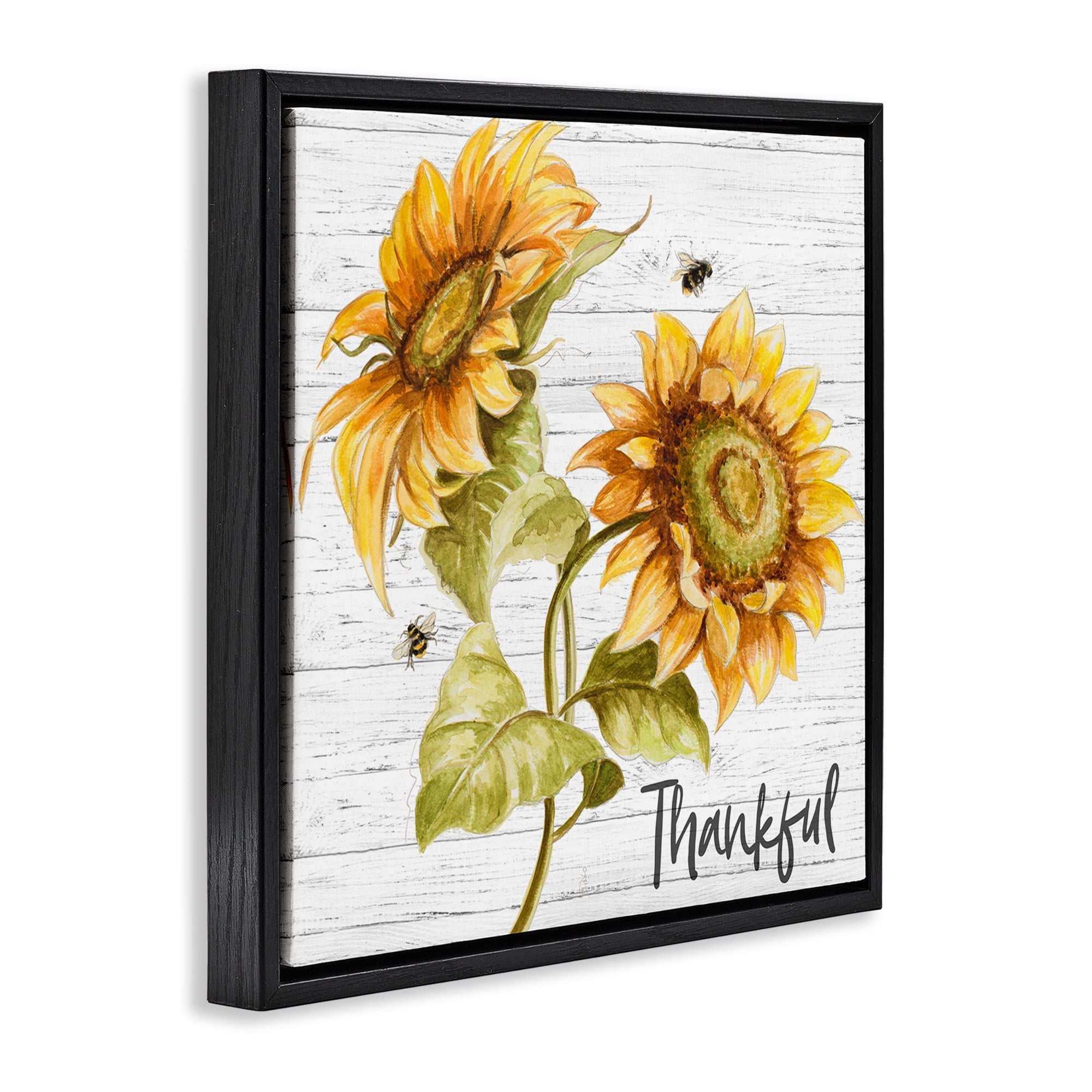 Stupell Industries Thankful Country Sunflowers Botanical & Floral Painting Black Floater Framed Canvas Art Print Wall Art, 18 x 18
