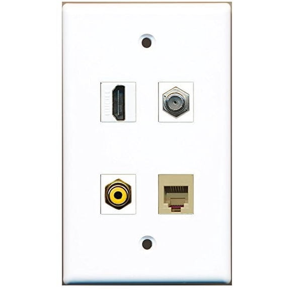 RiteAV - 1 Port HDMI 1 Port RCA Yellow 1 Port Coax Cable TV- F-Type 1 Port Phone RJ11 RJ12 Beige Wall Plate