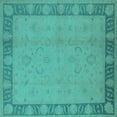 thumbnail image 1 of Ahgly Company Machine Washable Indoor Square Oriental Turquoise Blue Traditional Area Rugs, 6' Square, 1 of 4