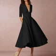 thumbnail image 2 of fartey Women's 3/4 Sleeves A Line Dress Deep V Neck Maxi Dresses with Pockets Flared Swing Sundress Soft Stretch Prom Evening Party Dress, 2 of 7