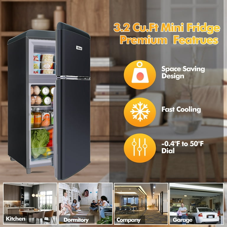WANAI 3.5 Cu.Ft Mini Fridge with Freezer Small Retro Dual Door Refrigerator  Freestanding Compact Refrigerator with Freezer 2 Door Mini Fridge for