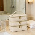 thumbnail image 1 of Neceser de viaje para baño, organizador de cosméticos, resistente al agua, con cremallera, para mujer, bolso de mano para brochas de maquillaje, para Caqui, 1 of 8