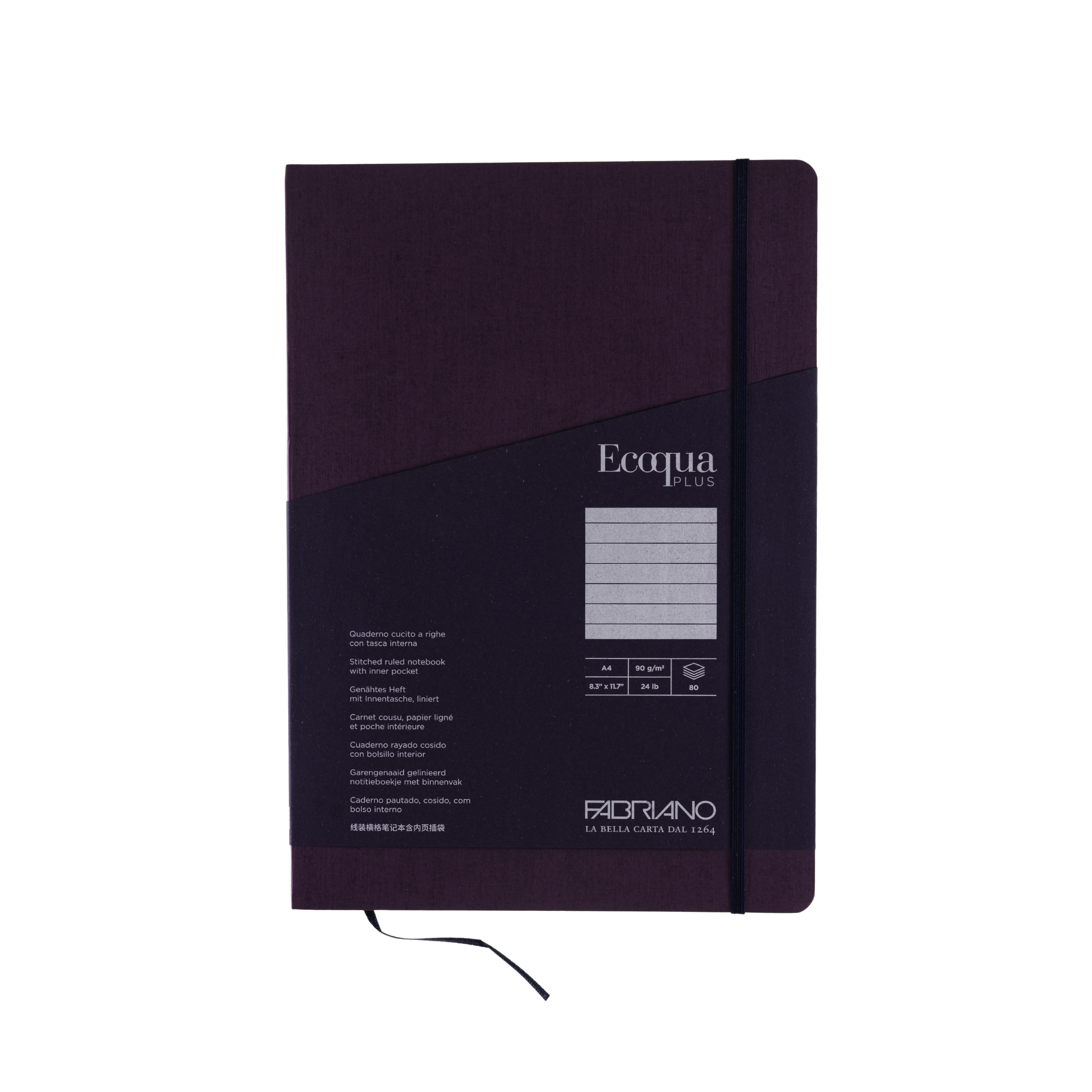 Fabriano Ecoqua Plus Stitch-Bound Notebook, 8.3" x 11.7", A4, Lined, Wine