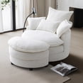 thumbnail image 2 of BUIORD 36"W Swivel Barrel Chair Set, Upholstered Accent Chair with Storage Ottoman, 360° Swivel Chair for Living Room Bedroom, Beige, 2 of 8