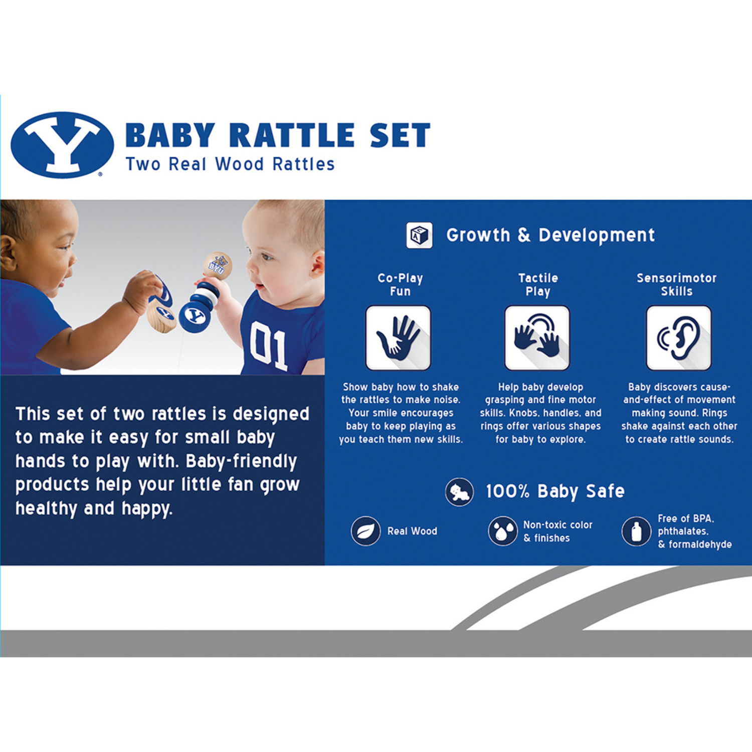 BabyFanatic Wood Rattle 2 Pack - NCAA BYU Cougars Baby Toy Set - image 4 of 4