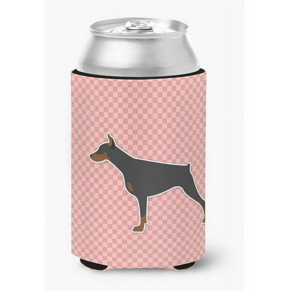 Doberman Pinscher Checkerboard Pink Can or Bottle Hugger