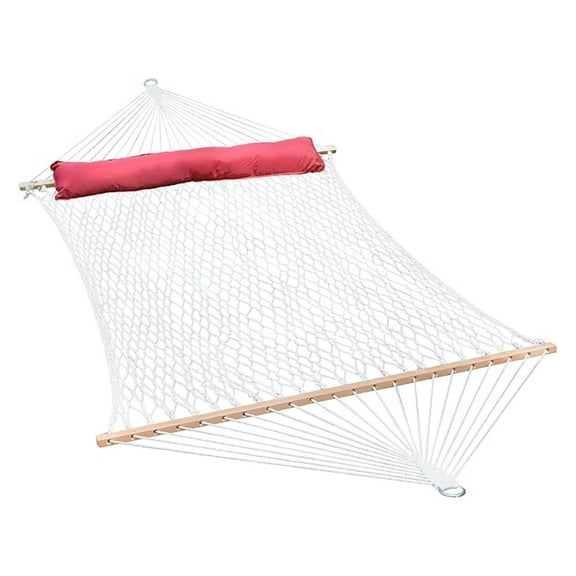 Algoma Net 13' Cotton Rope Hammock with Pillow - Double Person - 60x82 Inch Bed - Fits 15ft Stand - Natural Cotton Rope & Hardwood Spreader Bars