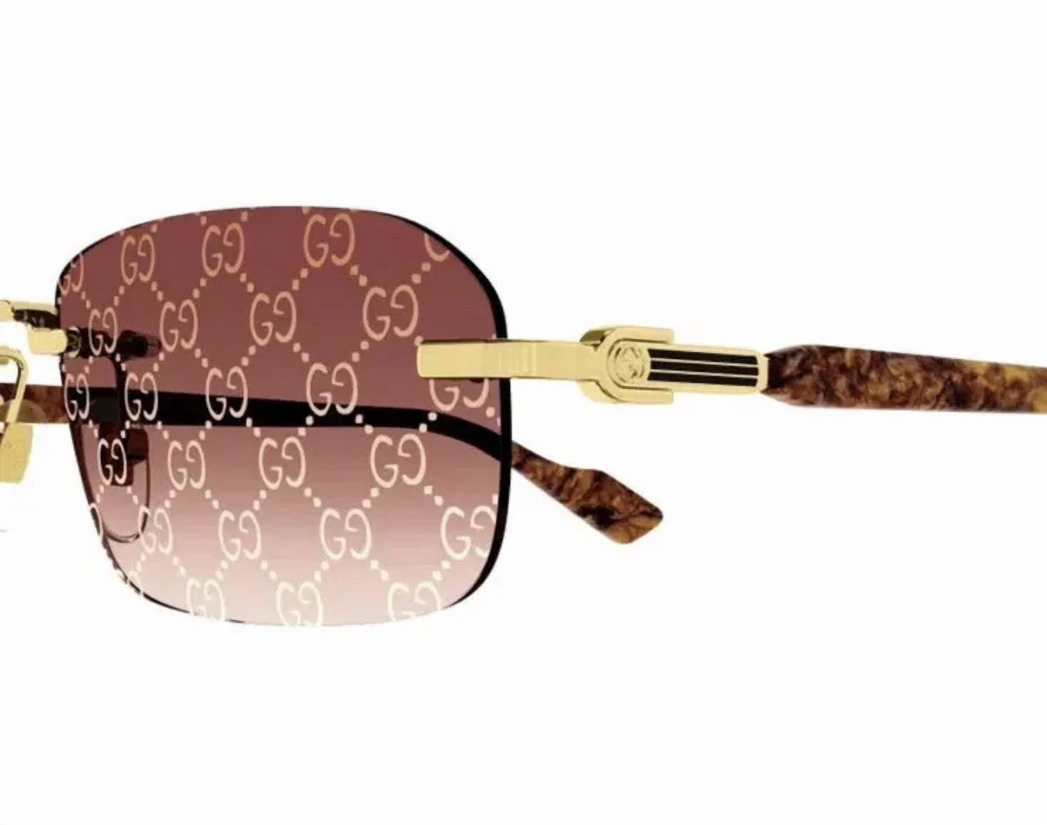Gucci GG 1221S 004 Gold Sunglasses Square Rimless with Brown Logo