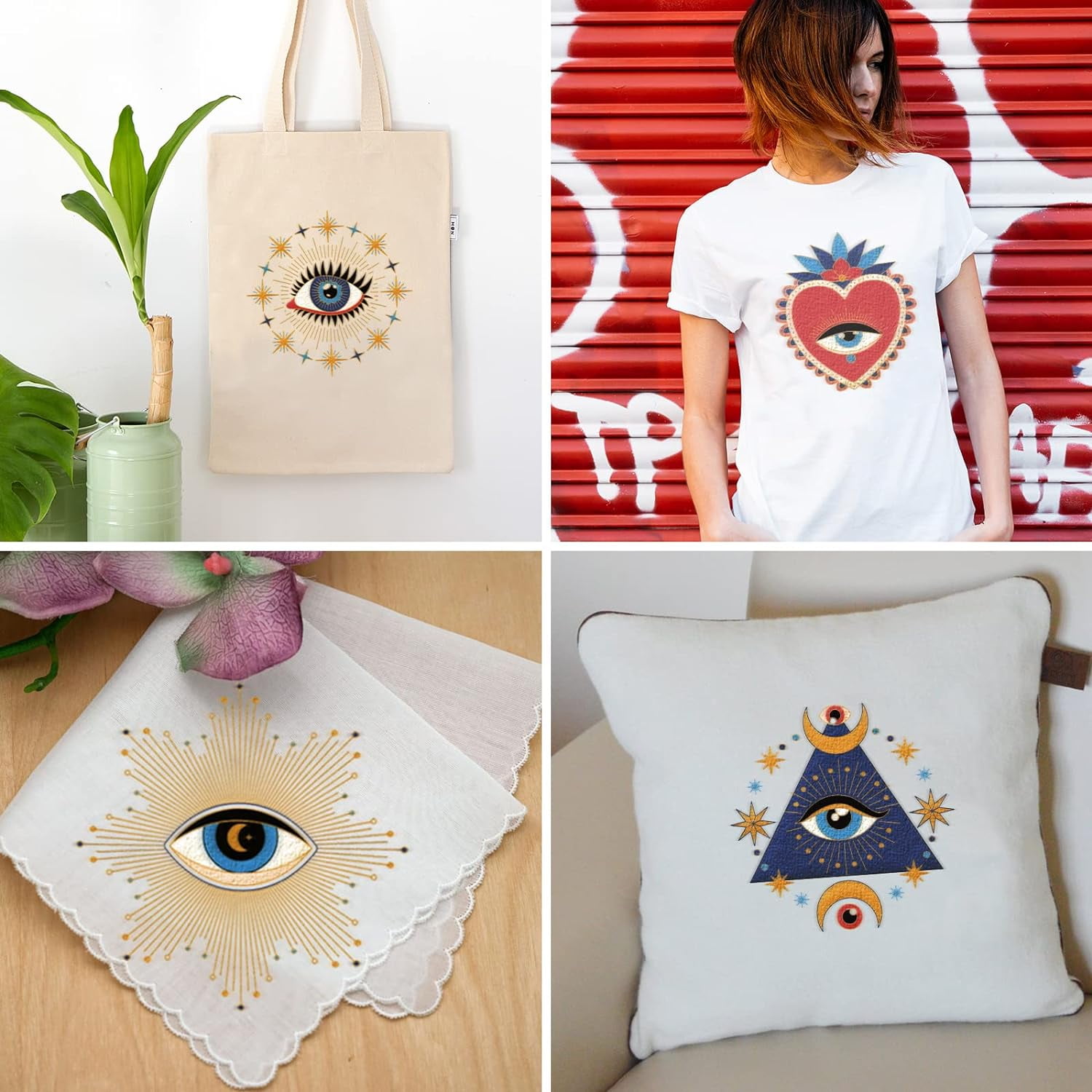 Evil Eye Embroidery Starter Kit for Beginners with Pattern and Instructions Includes Embroidery Cloth Hoops Threads and Needles