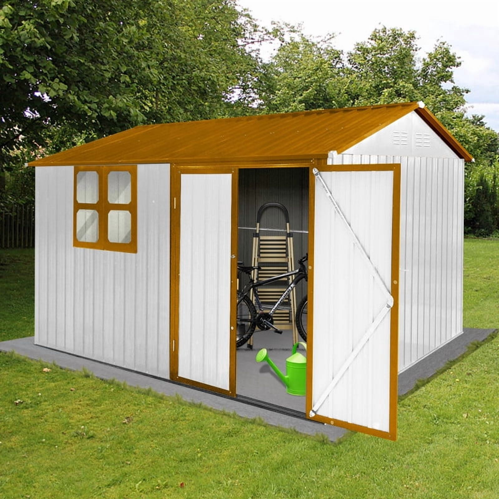 10x8 FT Metal Storage Shed Outdoor, 80 Sq Ft Steel Garden Shed with Vent, Lockable Door, Backyard Tool Storage House, Weather Resistant