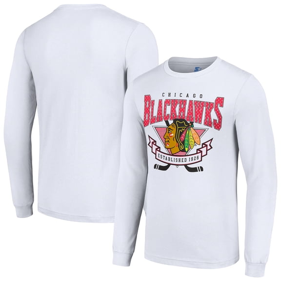 Men's Starter White Chicago Blackhawks Team Logo Graphic Long Sleeve T-Shirt