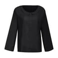 thumbnail image 3 of IROINNID On Sale Long Sleeve Pullover Shirt for Women Cotton Shirts for Women Comfortable Solid Color Tops d Loose Cotton And Linen Loose Shirt Blouse Round Neck Tops,Black, 3 of 7