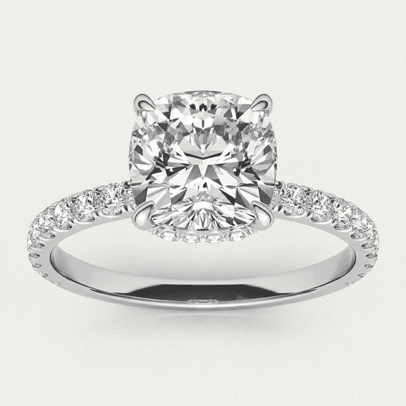 Auory Solitaire Ring 2.65 Carat Cushion Cut Moissanite Silver 2.658K White Gold Plated Engagement Ring for Women