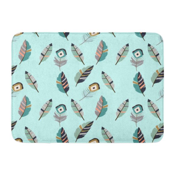 GODPOK Coverts Blue Animal Feathers Pattern Pink Bird Drawing Rug Doormat Bath Mat 23.6x15.7 inch