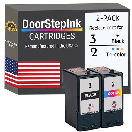 DoorStepInk Ink Cartridges for Lexmark #3 Black and #2 Tri- Color DoorStepInk remanufactured Lexmark #3 black and Lexmark #2 color ink cartridge combo pack are the highest quality replacement ink cartridges on the market. Using only original Lexmark #3 black 18C1530 and Lexmark #2 color 18C0190 cartridges  we remanufacture each cartridge to the highest quality standards to match OEM ink level  color  and performance guaranteed! DoorStepInk is a leader and award-winning recycler of inkjet cartridges. Since our start in 2000  we have been remanufacturing all our cartridges in the USA at our state-of-art inkjet facility located in California. Using the latest technology and customized equipment  each cartridge is cleaned  rebuilt  and refilled to produce the highest quality remanufactured ink cartridges in the world. By only remanufacturing genuine OEM cartridges  we can extend an empty cartridge’s lifecycle. This allows us to offer you  a high-quality  eco-friendly ink cartridge at the best low price. We are so confident in our ink cartridges that we back each one with a 100% satisfaction guarantee.