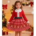thumbnail image 2 of Lanbubble Girls Ugly Christmas Sweater Dress Long Sleeve Knit Ruffle-Trim A-Line Holiday Outfit for Kids 2-9 Years, 2 of 7