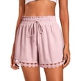 thumbnail image 2 of Women's Frilled High Waist Lace Hem Shorts Casual Summer Style Pink M, 2 of 6