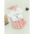 thumbnail image 4 of Newborn Baby Girl Summer Clothes Letter Bodysuit Short Sleeve Onesie Ruffles Bloomers Shorts Coming Home Outfit  3M 6M 12M 18M, 4 of 10