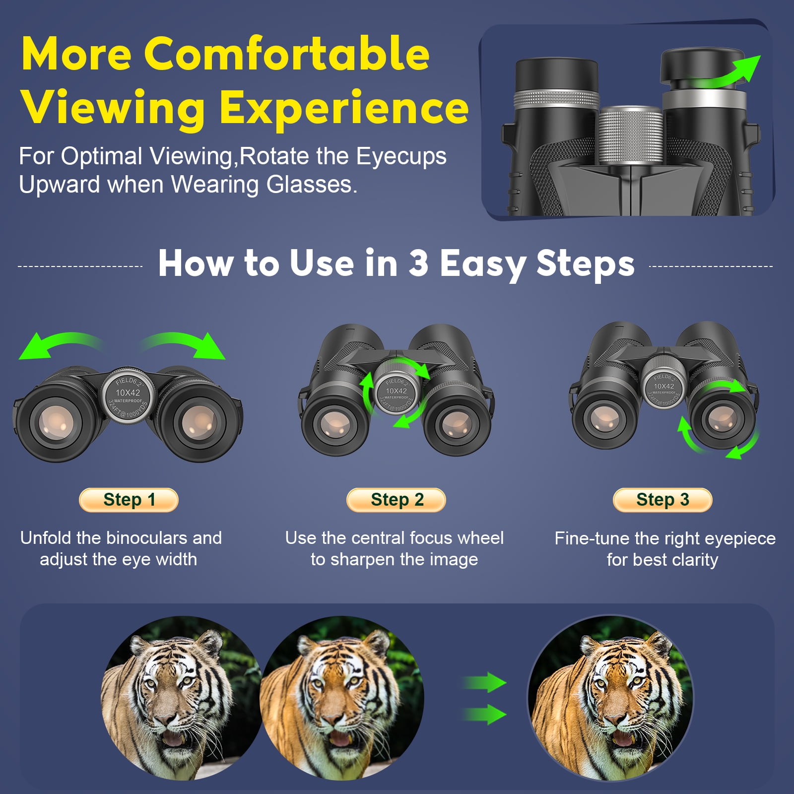 QUNSE 10x42 HD Binoculars for Adults High Powered with Upgraded Phone Adapter, Compact Waterproof Binoculars with Fully Multi Coated Lens, Ideal for Birding and Outdoors (Black)