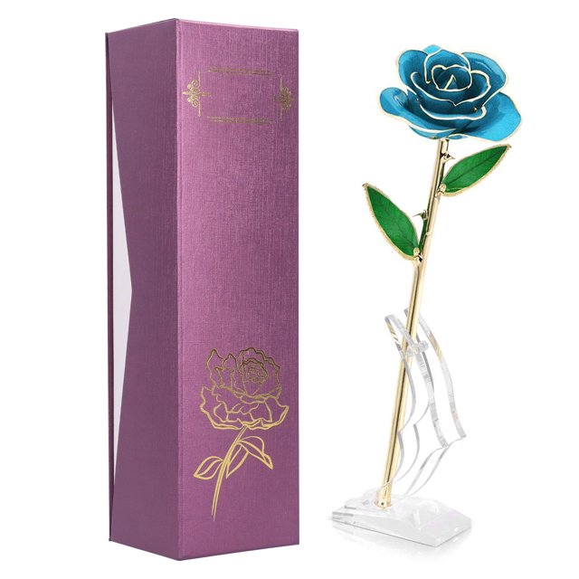 Fleur de Rose, Forme Naturelle Plaquée Or 24K Longue Durée avec Base pour Décorations pour Cadeau pour Collection