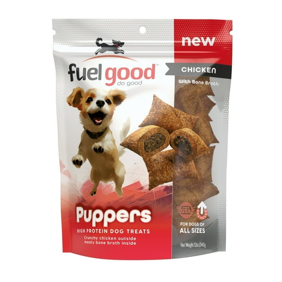 Fuel Good Puppers Crunchy Chicken with Bone Marrow & Bone Broth High Protein Crunchy Dog Treats, 12-oz bag
