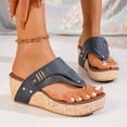 thumbnail image 3 of Rokment Womens Vintage Leather Platform Wedges Flip Flops Beach Vacation Casual Orthopedic Slip on Dress Sandals Chunky Heeled Thongs Slides for Woman Blue Size 6, 3 of 6