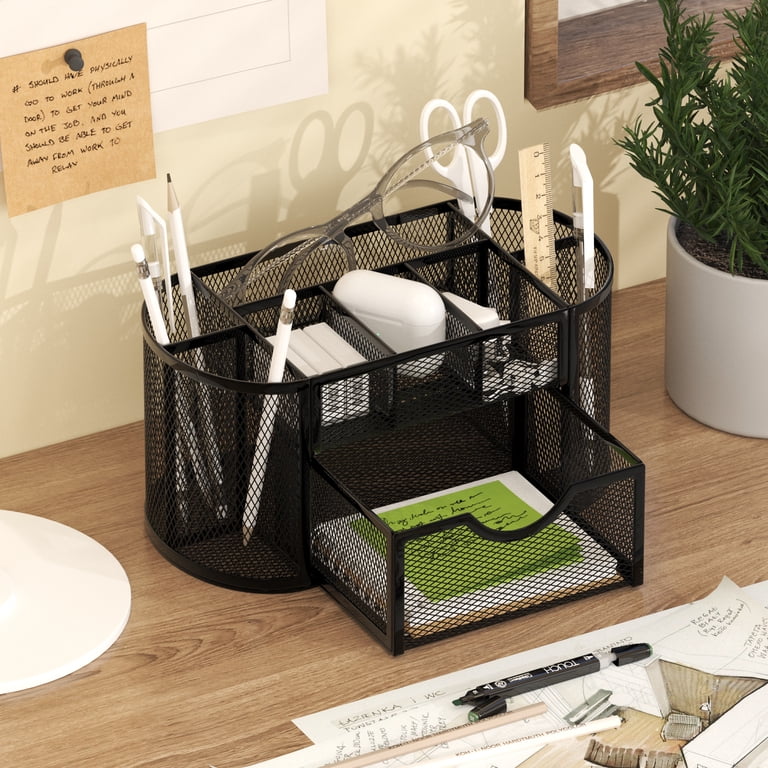 GARITIN Desk Organizer With Drawers, Black Mesh photo 7