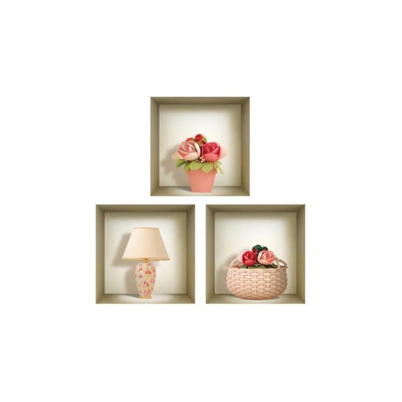 Mi Alma Pink Floral 3D Niche Wall Art Decals - Removable Vinyl 3pcs