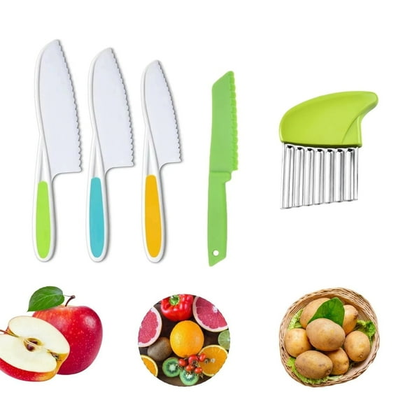 Pack of 5 Multicolor Knives,QZS Portable Kitchen Tools for Real Cooking,Reusable Plastic Knives for Cutting Vegetable,Fruit