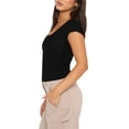 thumbnail image 2 of Nituyy Women T-shirt, Low-cut Short Sleeve Pleated Solid Slim Fit Summer Tops, 2 of 5