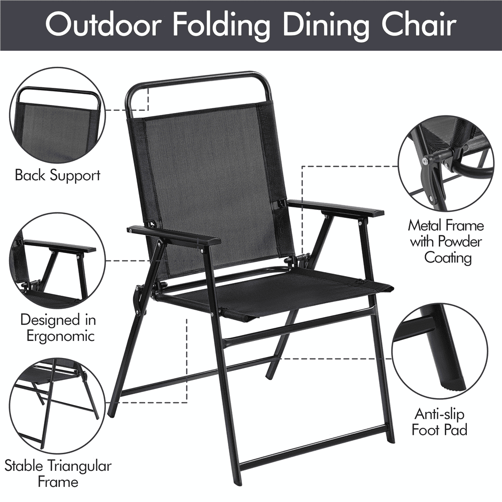 Renwick Set of 2 Patio Foldable Dining Chairs with Backrest, Black