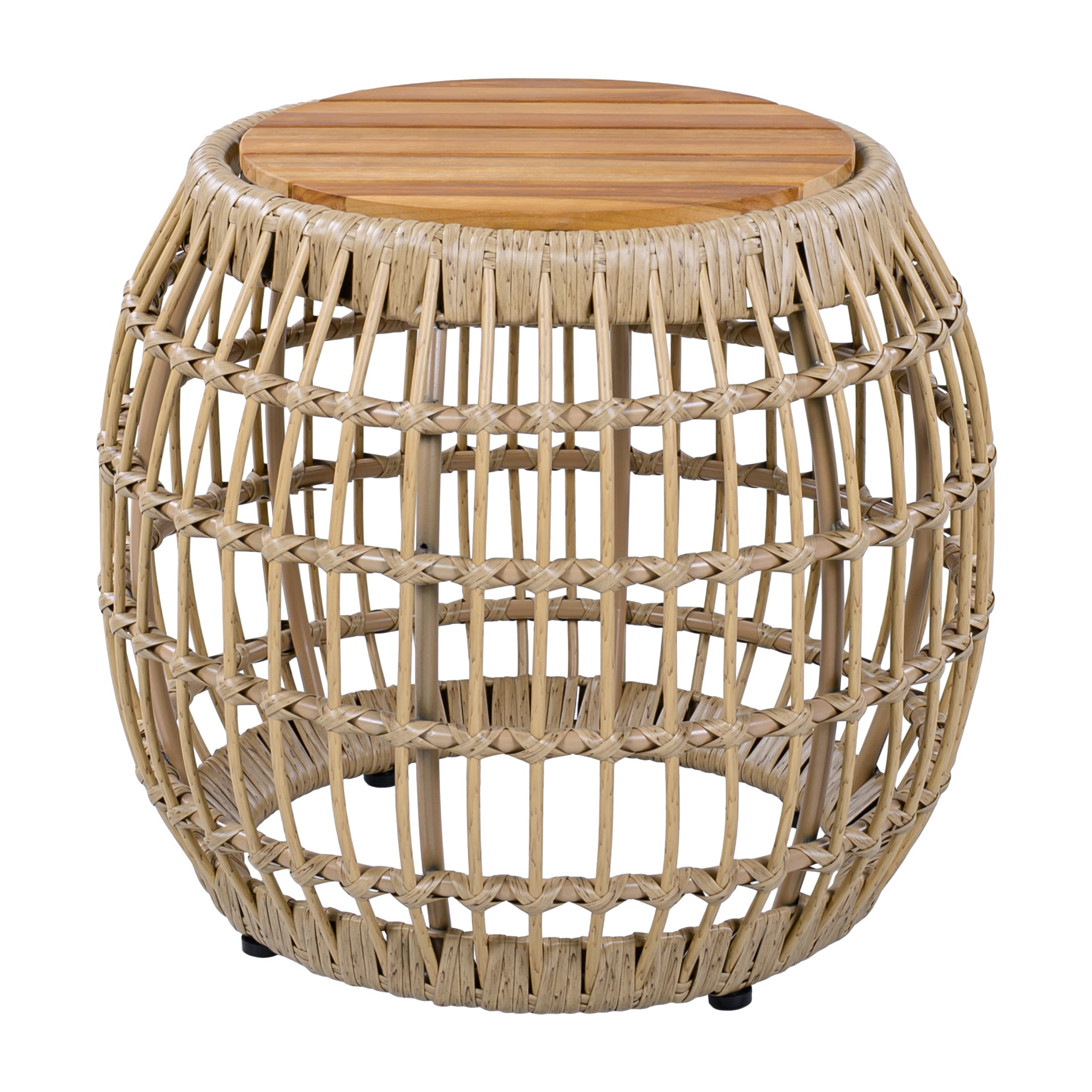 Christopher Knight Home Acacia Wood Outdoor Round Accent Side Table with Wicker Base, Light Brown
