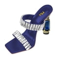 thumbnail image 4 of FSJ Women Graceful Rhinestone Double Strap Slide Sandals Slip On Square Open Toe Crystal Block Chunky High Heel Mule Dressy Shoes Size 8 Navy, 4 of 5
