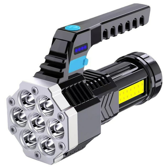 Antorcha eléctrica Linterna de luz fuerte para exteriores, pantalla de alimentación, recargable vía USB, resistente al agua, COB, luz lateral, lámpara de mano de patrulla, lámpara de pesca Eccomum Antorcha eléctrica