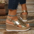 thumbnail image 6 of Gold Womens Wedge Sandals With Solid Color Round Toe Open Toe Buckle Design Casual Slip On Comfortable For Daily Use, 6 of 9