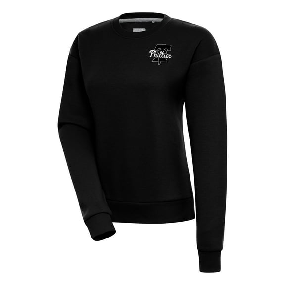 Women's Antigua Black Philadelphia Phillies Brushed Metallic Victory Pullover Sweatshirt