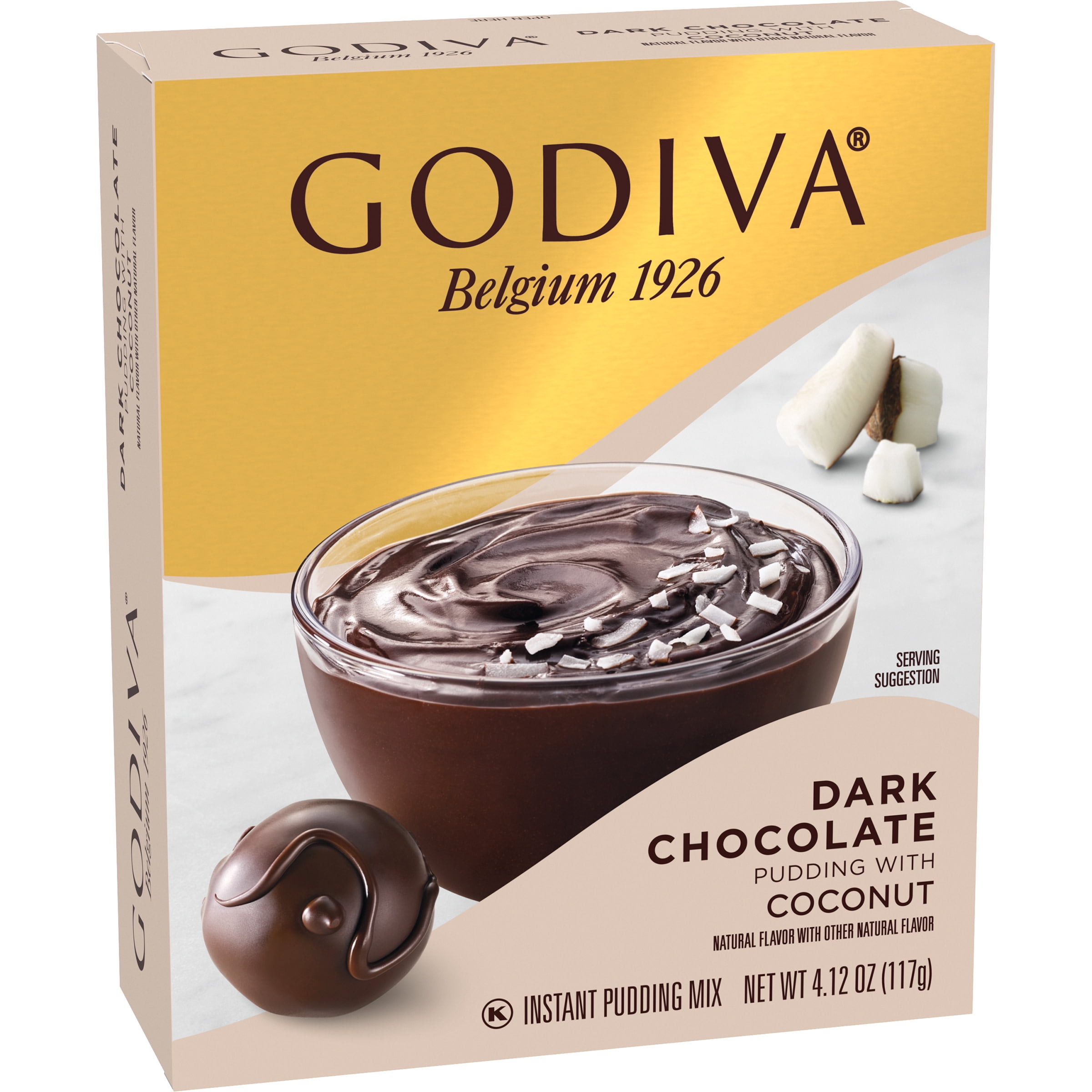 Godiva Dark Chocolate Pudding with Coconut Instant Pudding Mix, 4.12 oz Box