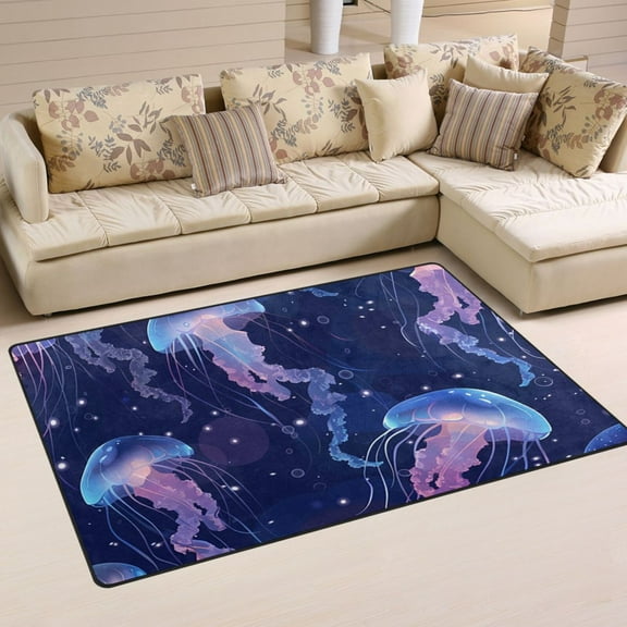 Glowing Jellyfish Area Rug Washable Floor Carpet Mat 60 x 39 inch for Bedroom Living Room Kids Room Home Decor