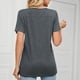 thumbnail image 4 of Top casual de manga corta para mujer con decoración de botones, cuello en V, camiseta suelta de poliéster para verano, gris oscuro S, 4 of 6