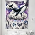 thumbnail image 3 of Ambesonne Purple Tapestry Twin Size, Whale Clouds Mandala Skull, 68"x88", Lavender Dark Indigo, 3 of 3